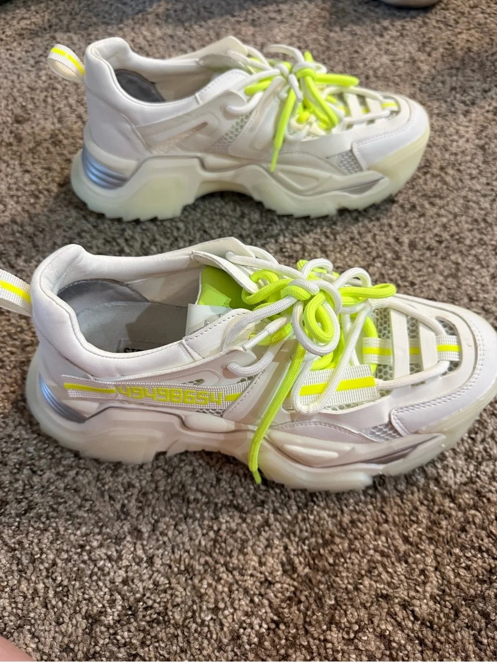 Steve Madden White Sneakers with Neon Yellow Accents